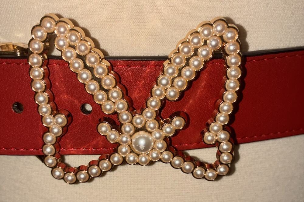 Disney Minnie Mouse Pearl Buckle Red Faux Leather Belt Plus Size 3x